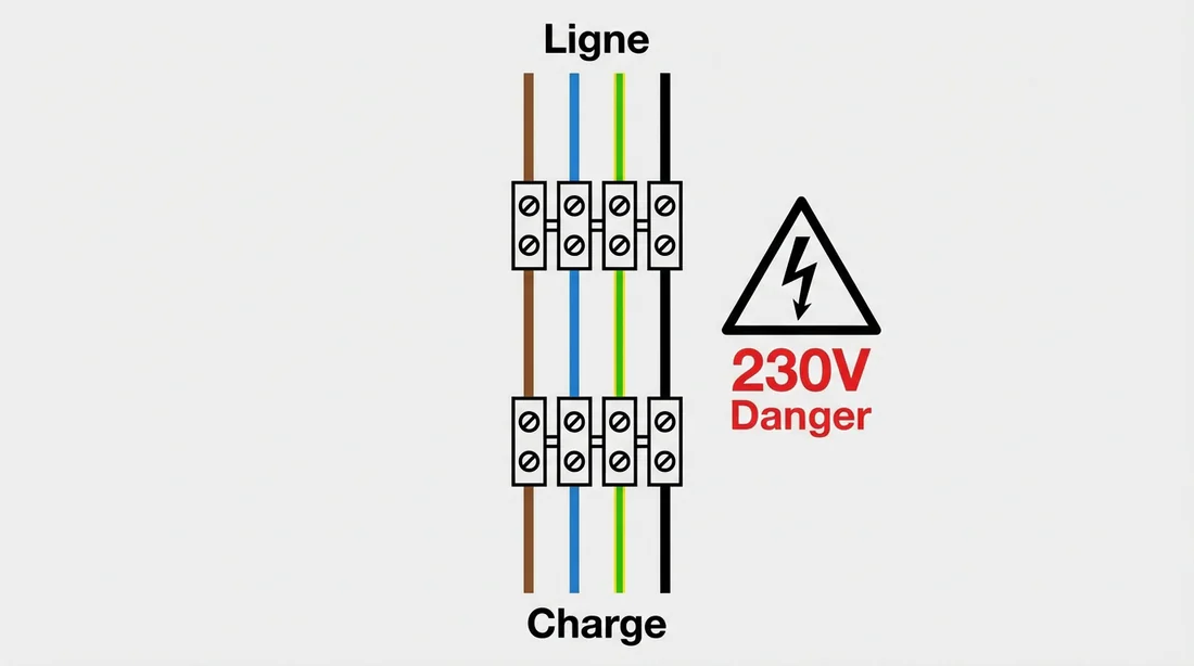 Schéma électrique haute tension 230V pour raccordement de thermostat sur radiateur.