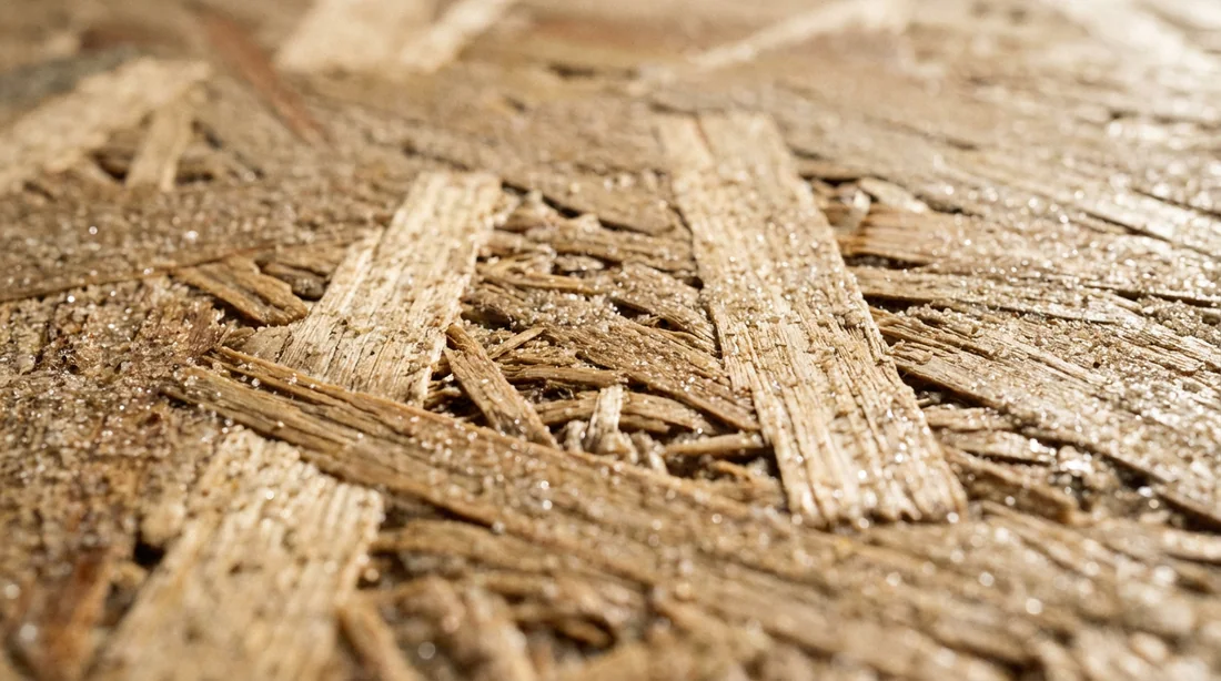 Gros plan de la texture d'un primaire granité sur panneau OSB