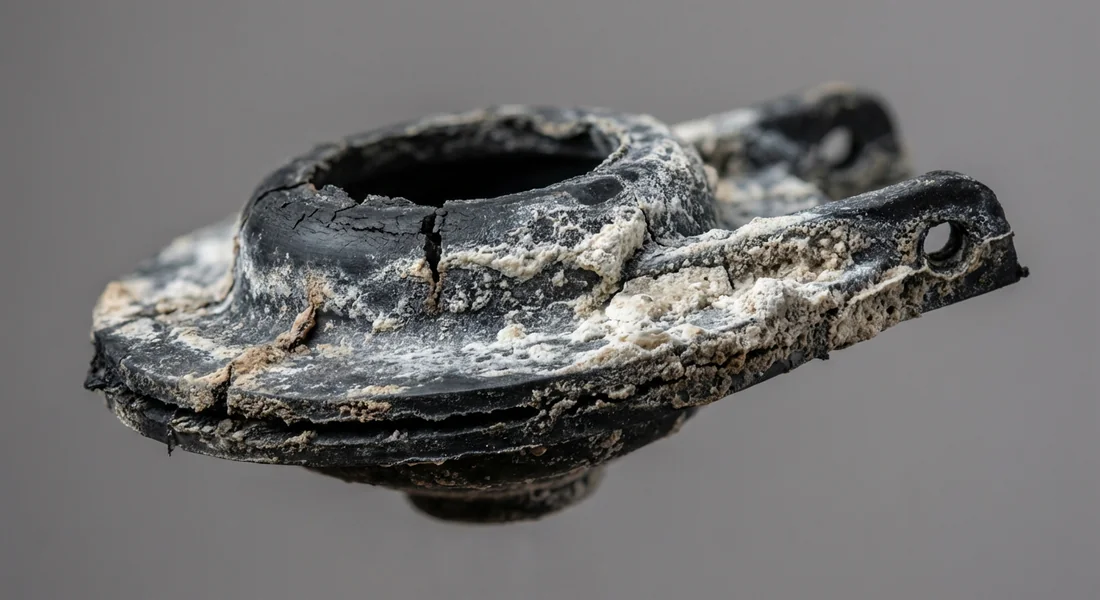 Joint d'étanchéité de chasse d'eau usé et couvert de calcaire.