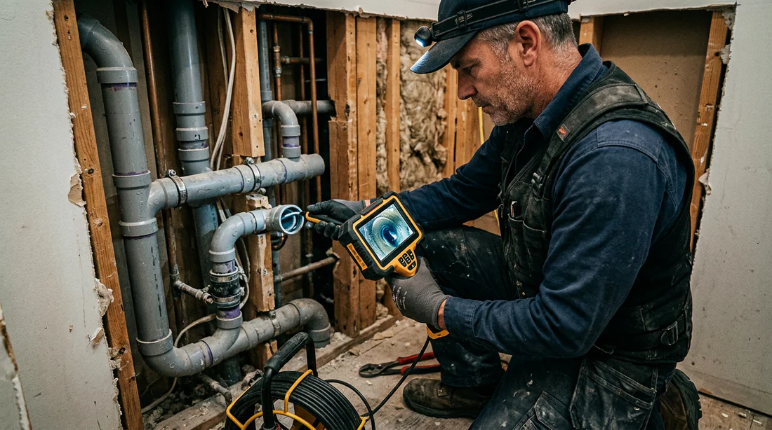 Application du produit de colmatage sur un raccord PVC.