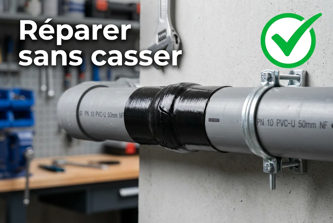 Inspection d'une canalisation PVC derrière une cloison.