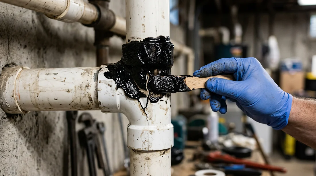 Schéma technique de l'application d'un spray d'étanchéité sur PVC.