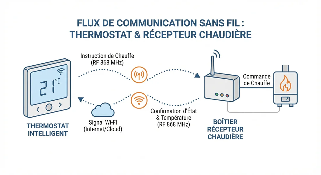 Schéma de synchronisation entre thermostat et récepteur Frisquet