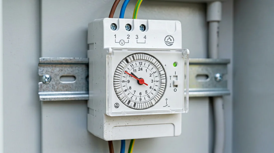 Gros plan sur l'horloge modulaire Alion pour filtration de piscine