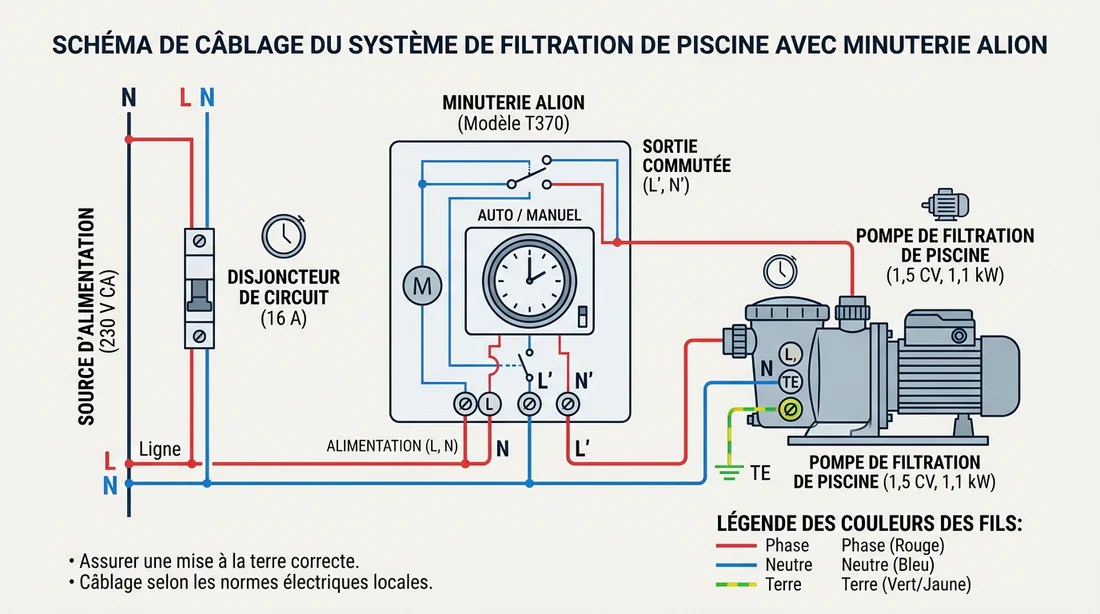 Installation manuelle d'une horloge modulaire sur rail DIN dans un coffret