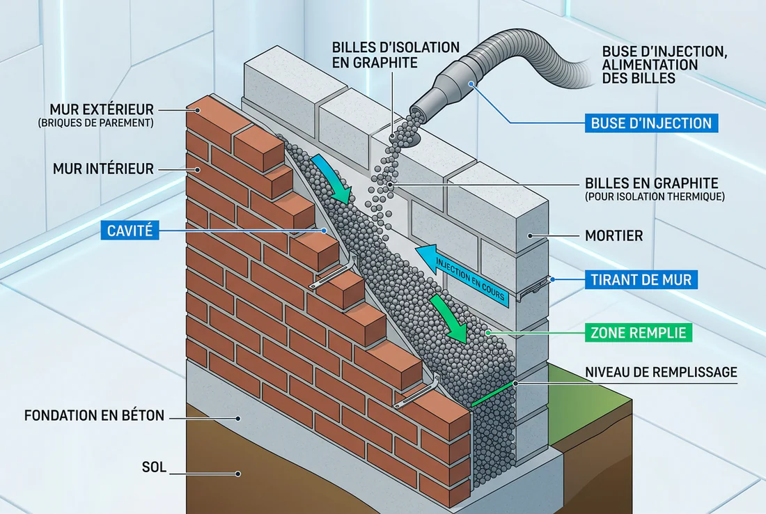 Gros plan sur les billes de graphite grises utilisées pour l'isolation thermique.
