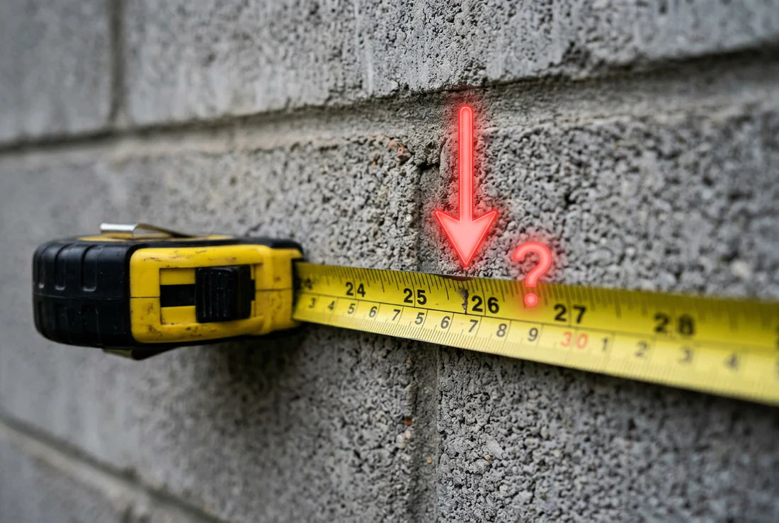 Mur en parpaing dépassant la borne de limite de propriété dans un jardin
